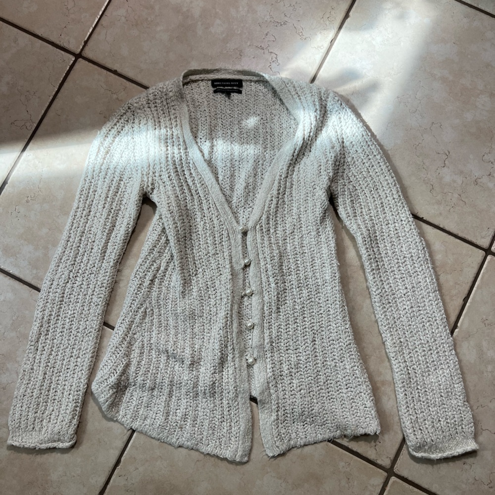 Something Navy Pearl Button Cardigan - S
